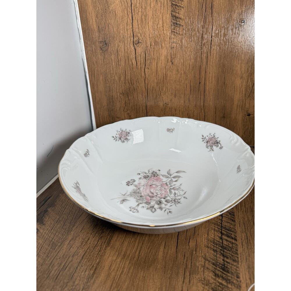 Fine Bohemian China Serving Bowl MARIA Czechoslovakia Pink Gray Floral